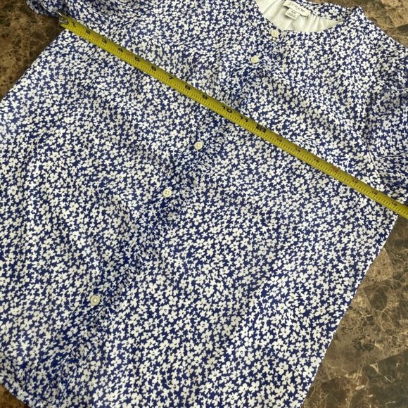 J.CREW BLOUSE SHORT SLEEVE SZ XS BLUE FLORAL COTTAGECORE PREPPY CHIC  RUFFLE - Picture 7 of 16